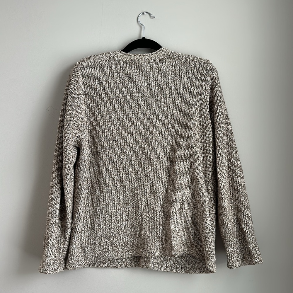 L.L.Bean Women’s XL Brown White 100% Cotton Knit Button Front Cardigan Sweater - Picture 4 of 4